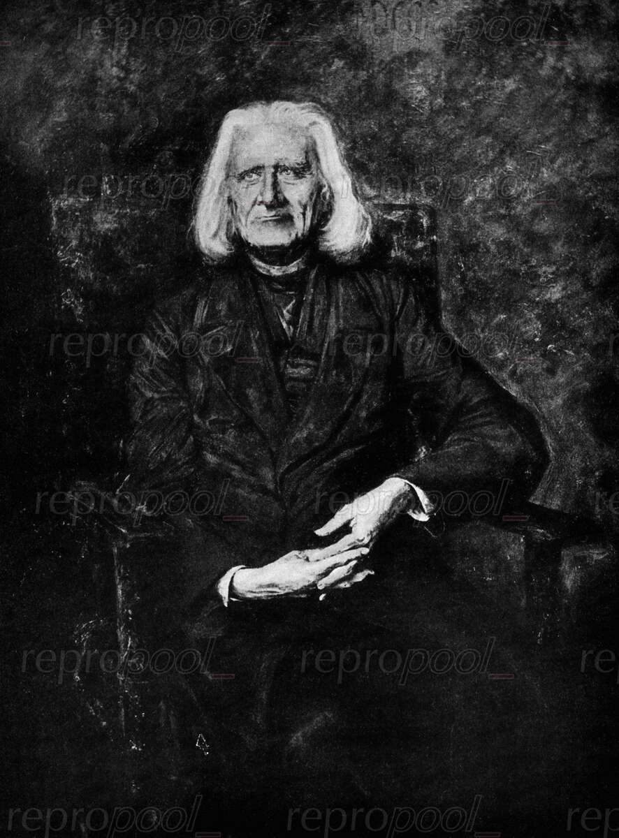 Franz Liszt; Lithografie von unbekannter Hand;<br>nach: Gemälde von Paul von Joukovsky (um 1885)