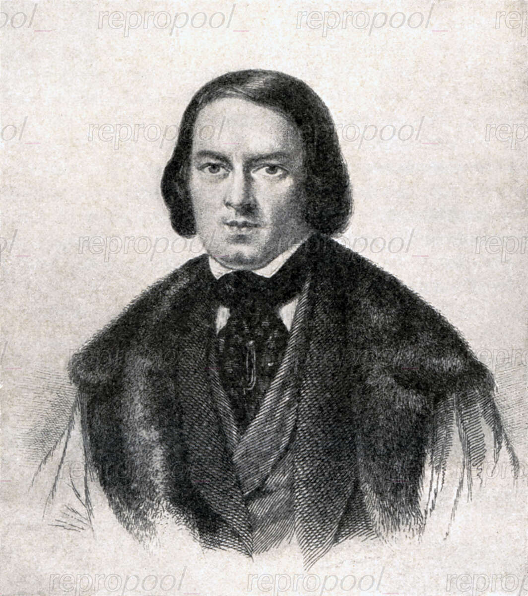 Robert Schumann; Stahlstich von Auguste Hüssener (1847)