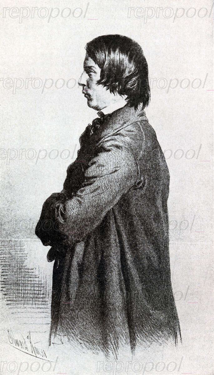 Robert Schumann; Zeichnung von unbekannter Hand;<br>nach: Lithografie von Eduard Kaiser (um 1860)