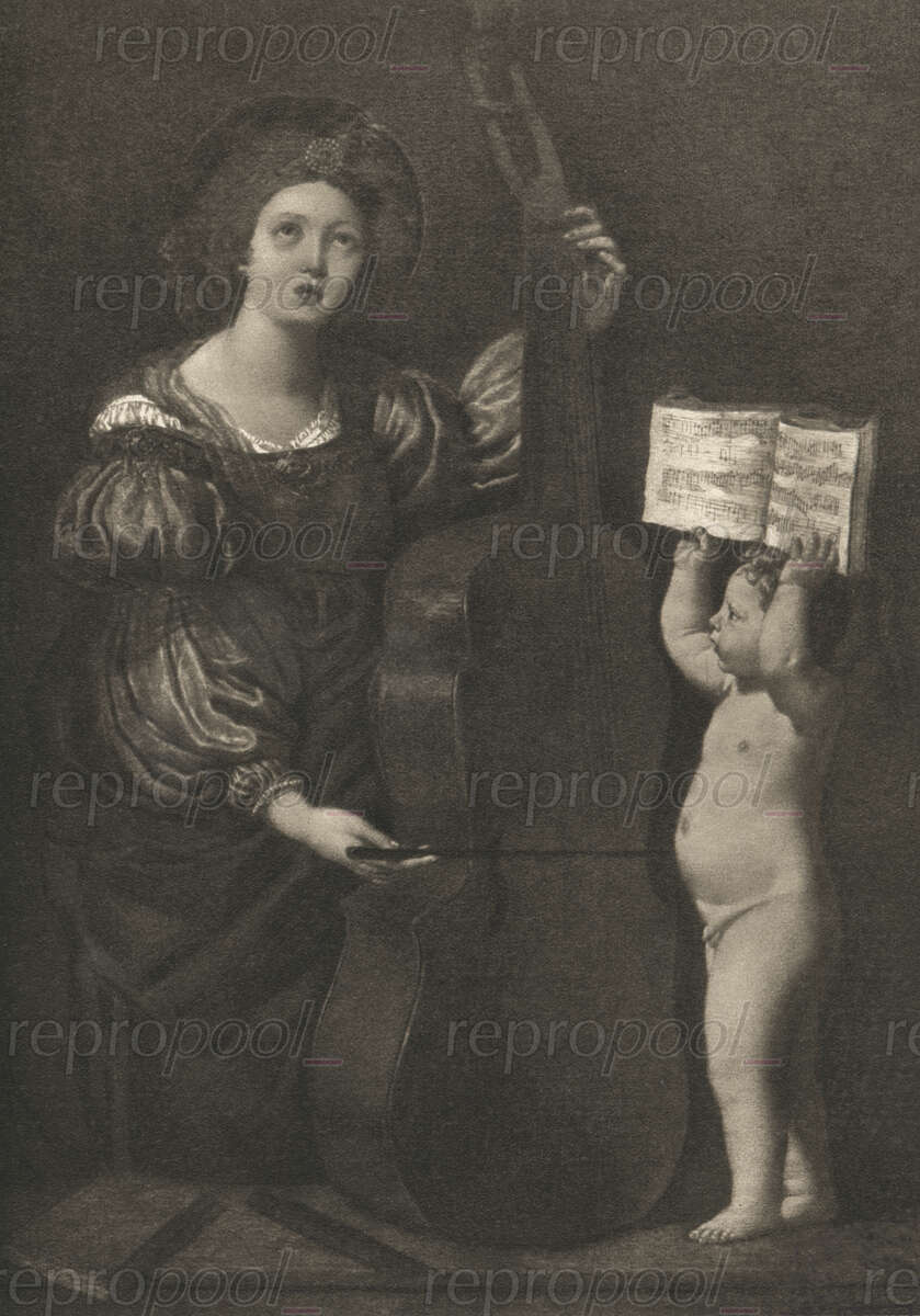 Die heilige Cäcilie; Lithografie von unbekannter Hand;<br>nach: Gemälde von Domenico Zampieri (um 1620)