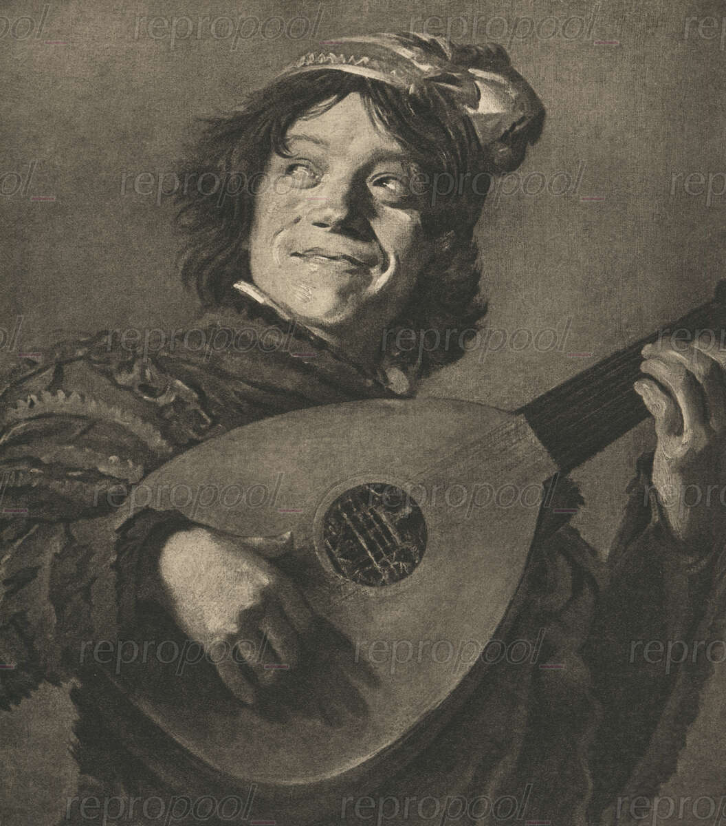 Der Lautenspieler; Lithografie von unbekannter Hand (1900);<br>nach: Gemälde von Frans Hals (um 1900)