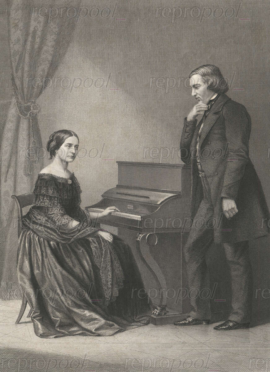 Robert Schumann; Stahlstich von unbekannter Hand (1859);<br>nach: Daguerreotypie von Johann Anton Völlner (1850)