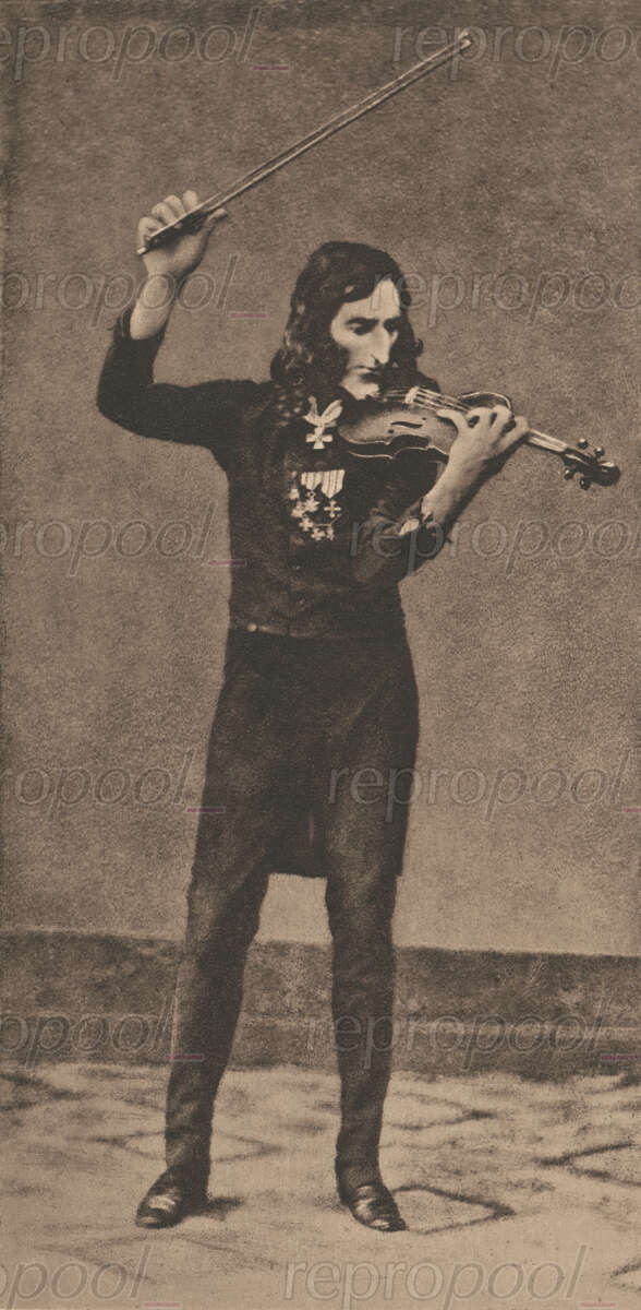 Nicolò Paganini; Heliogravüre von Oberneffer (um 1900);<br>nach: Zeichnung von unbekannter Hand (um 1800)