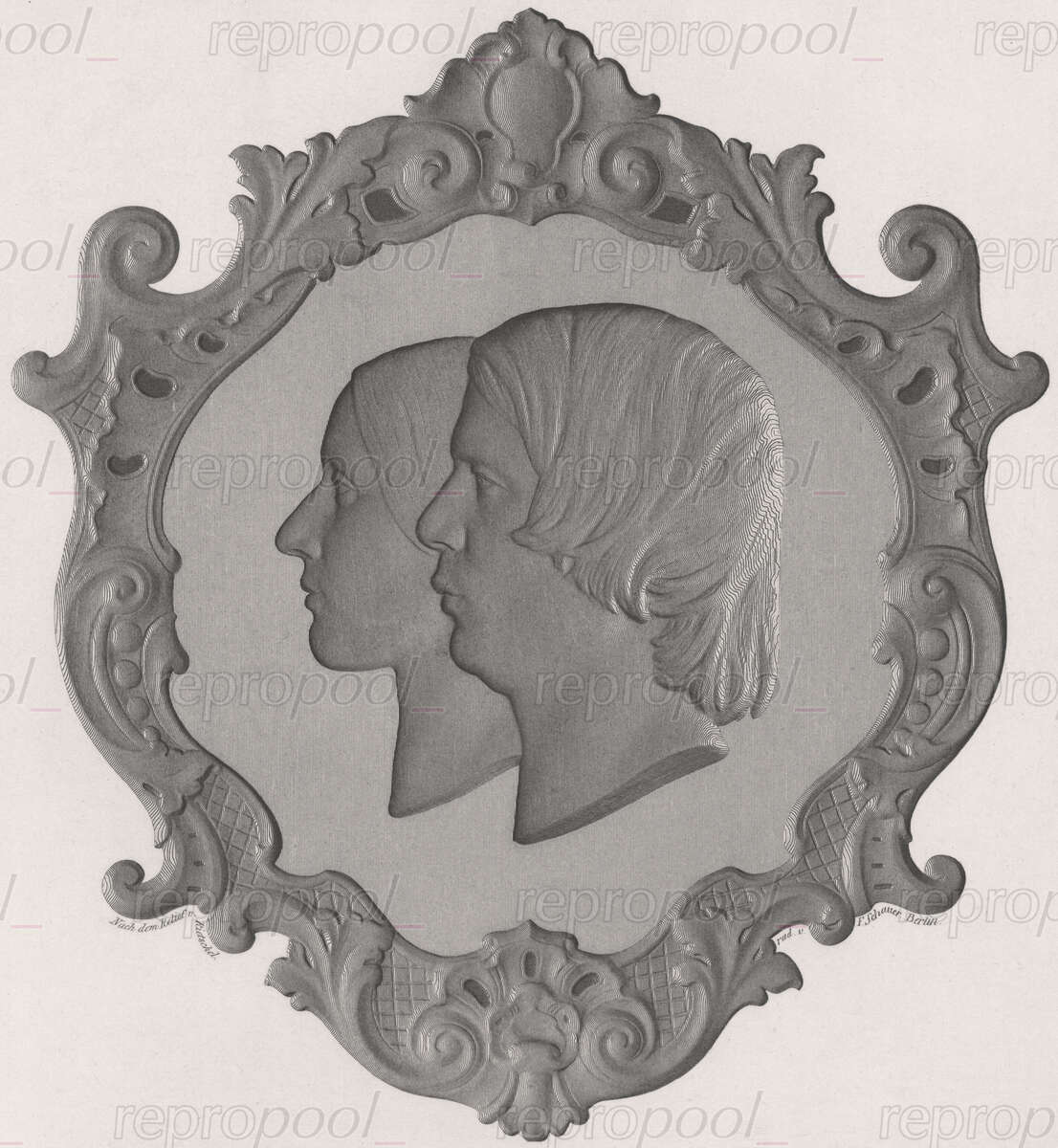 Robert Schumann; Radierung von Friedrich Schauer;<br>nach: Relief von Ernst Rietschel (1846)