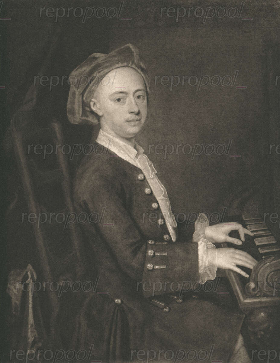 Georg Friedrich Händel; Fotogravüre von unbekannter Hand;<br>nach: Gemälde von James Thornhill (um 1720)