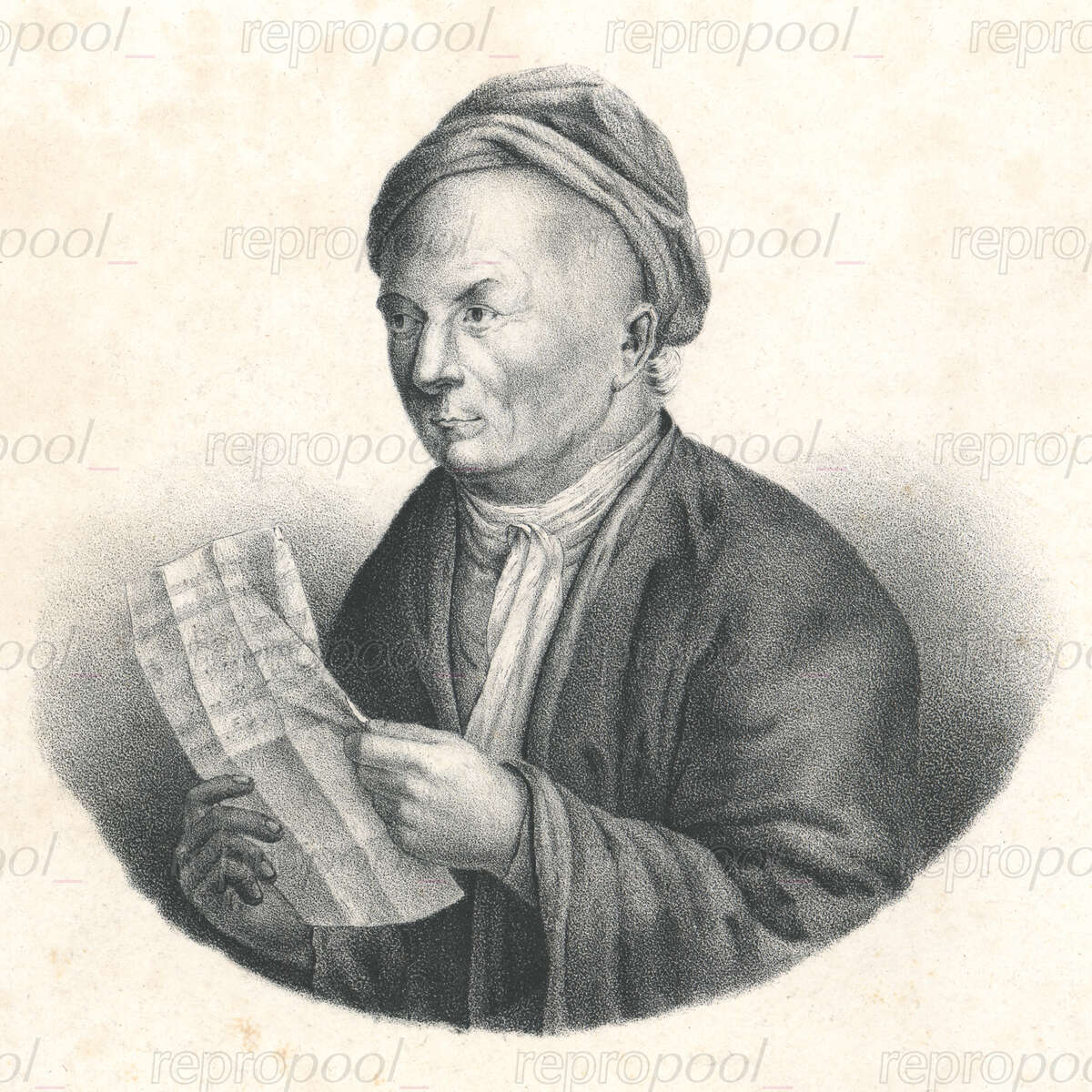 Gottfried A. Homilius; Lithografie von Franz Friedrich Adolph Krätzschmer;<br>nach: Stahlstich von Christian Ludwig Seehas (1782)