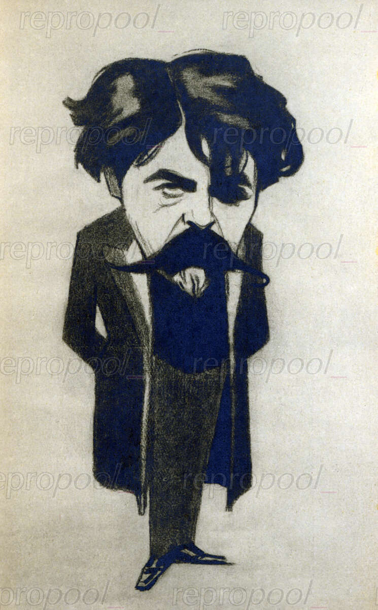 Arthur Nikisch; Fotografie von um 1930;<br>nach: Zeichnung von Oscar Garvens (um 1930)