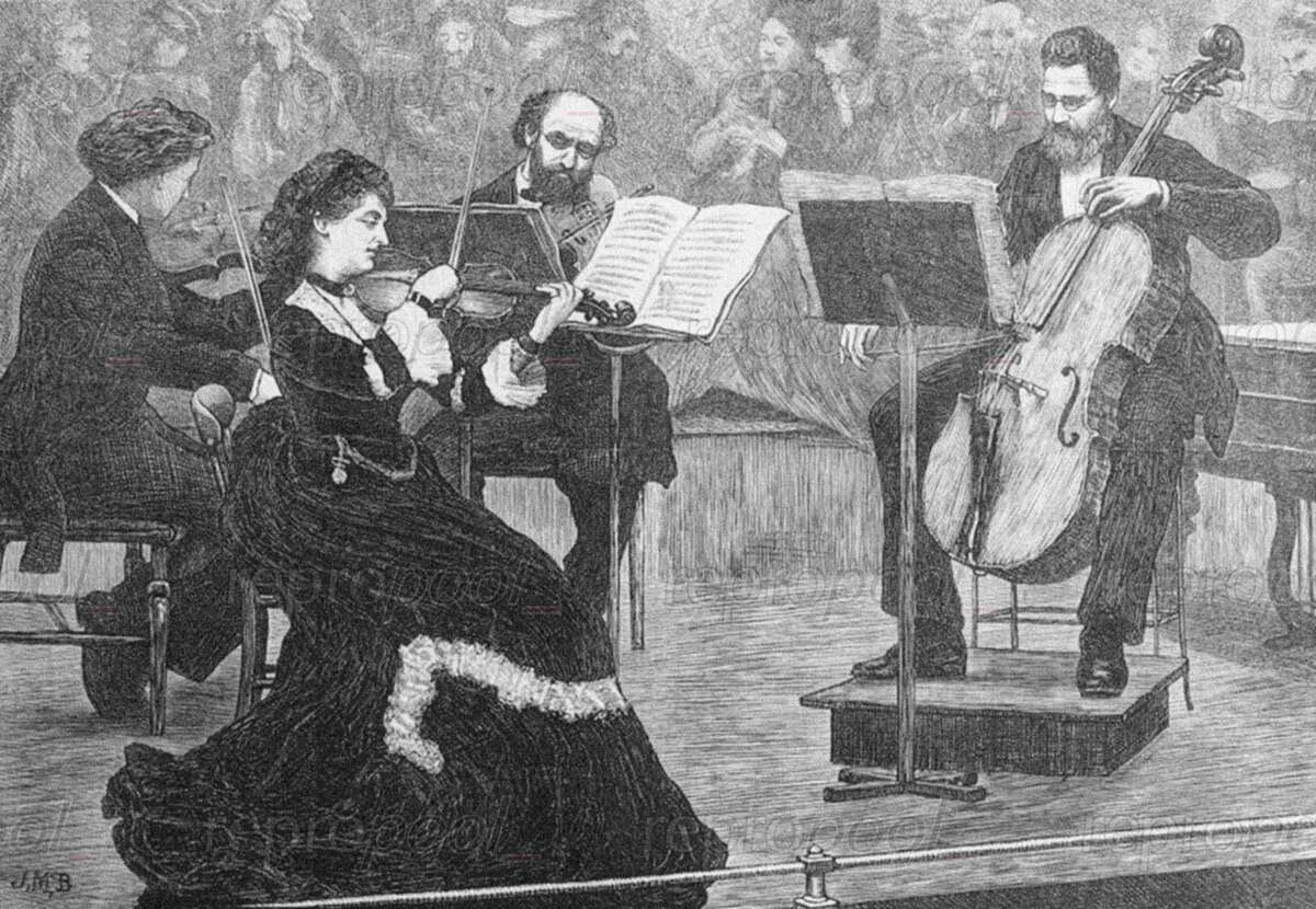 Das Londoner Quartett; Lithografie von Jean-Michel Bouchardy (1872)
