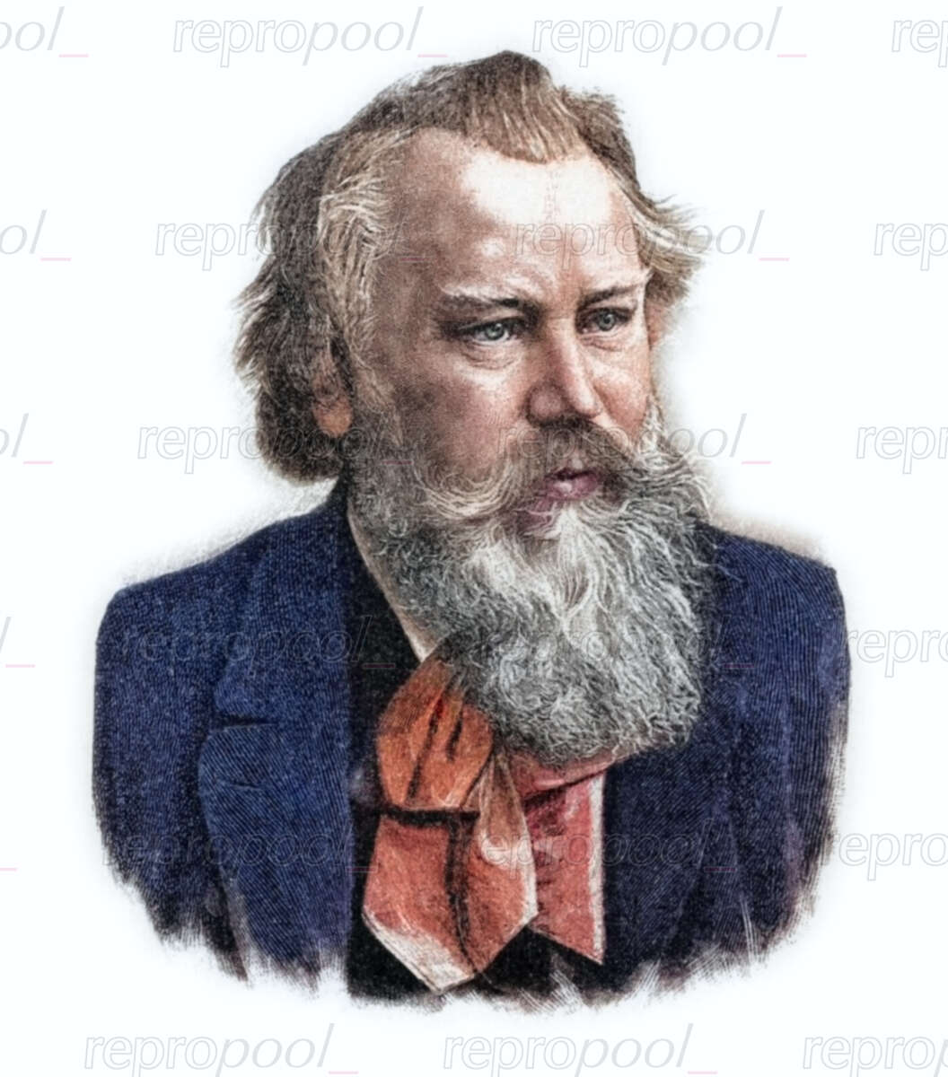 Johannes Brahms; Zeichnung von unbekannter Hand;<br>nach: Fotografie von Carl Brasch (1889)