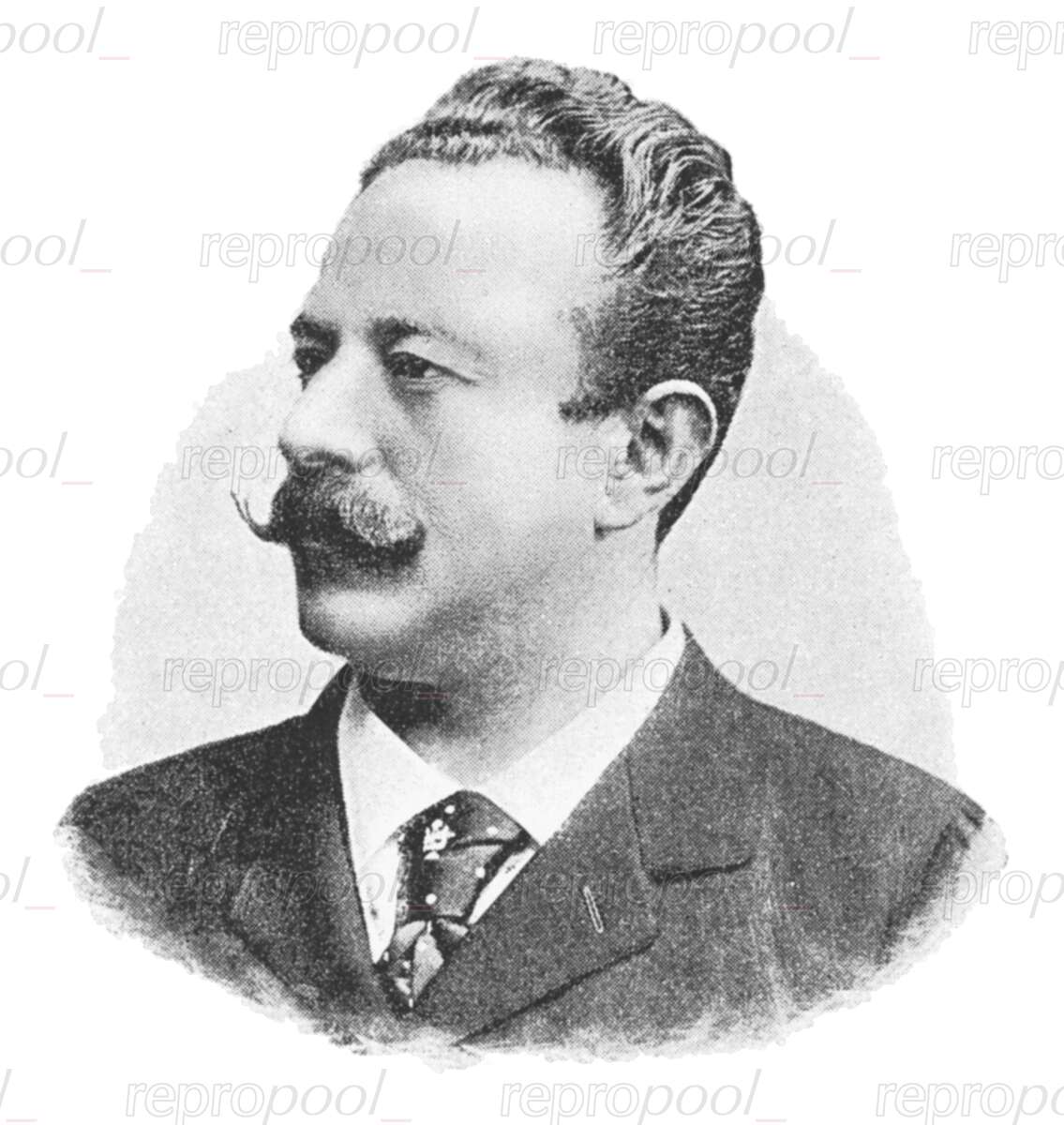 Alfred Grünfeld; Zeichnung von unbekannter Hand;<br>nach: Fotografie von unbekannter Hand (um 1890)