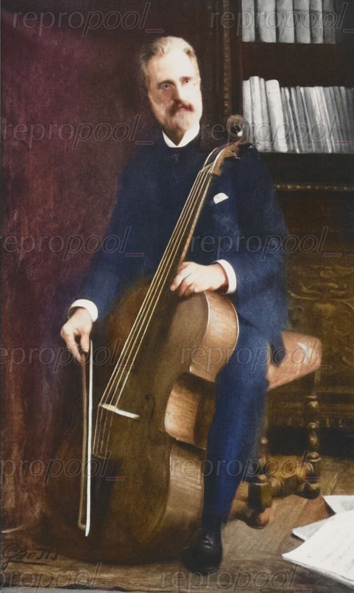 Alfredo Piatti; Zeichnung von unbekannter Hand;<br>nach: Fotografie von William Downey (um 1880)