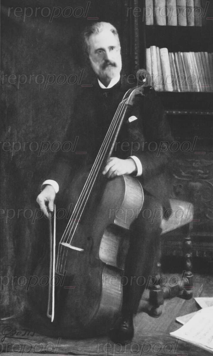 Alfredo Piatti; Zeichnung von unbekannter Hand;<br>nach: Fotografie von William Downey (um 1880)