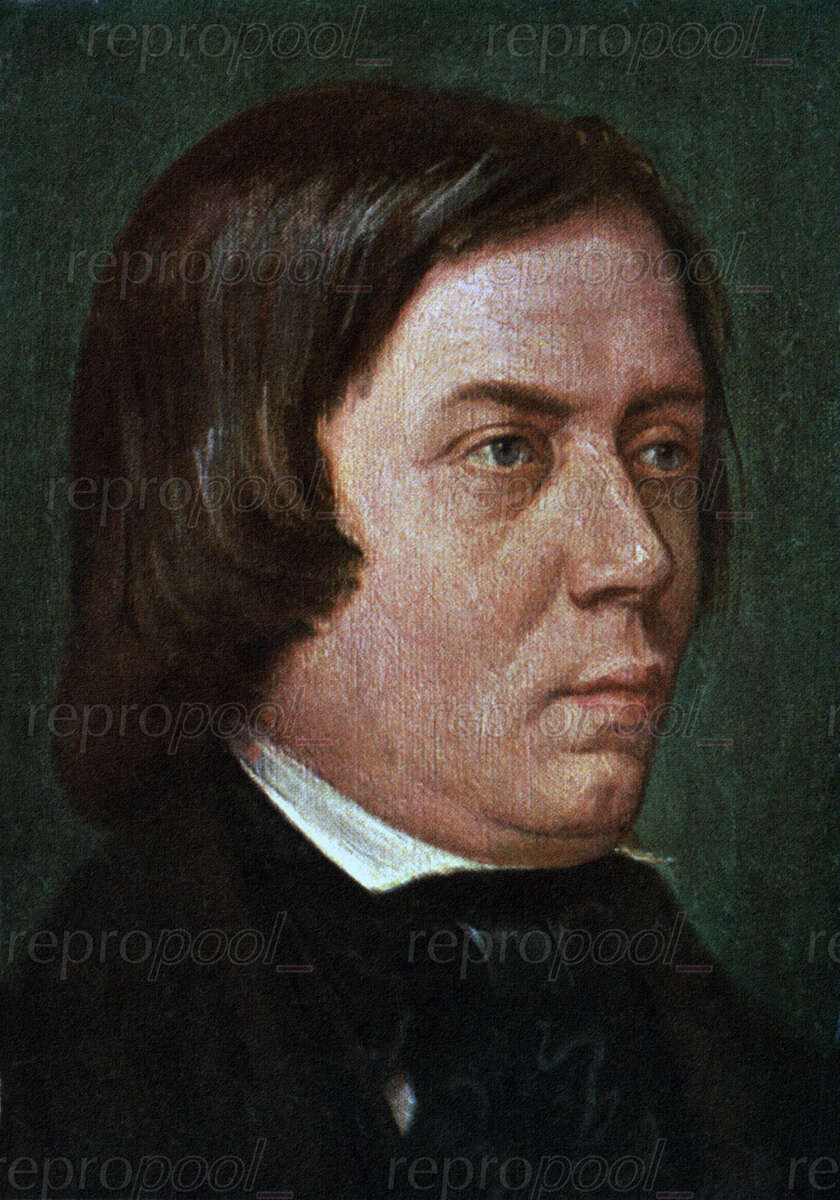 Robert Schumann; Gemälde von unbekannter Hand;<br>nach: Daguerreotypie von Johann Anton Völlner (1850)