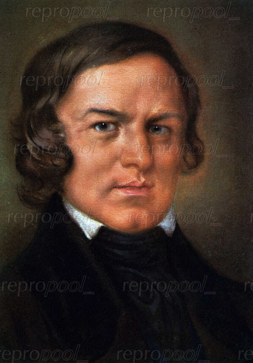 Robert Schumann; Gemälde von Hans Best;<br>nach: Daguerreotypie von Johann Anton Völlner (1850)