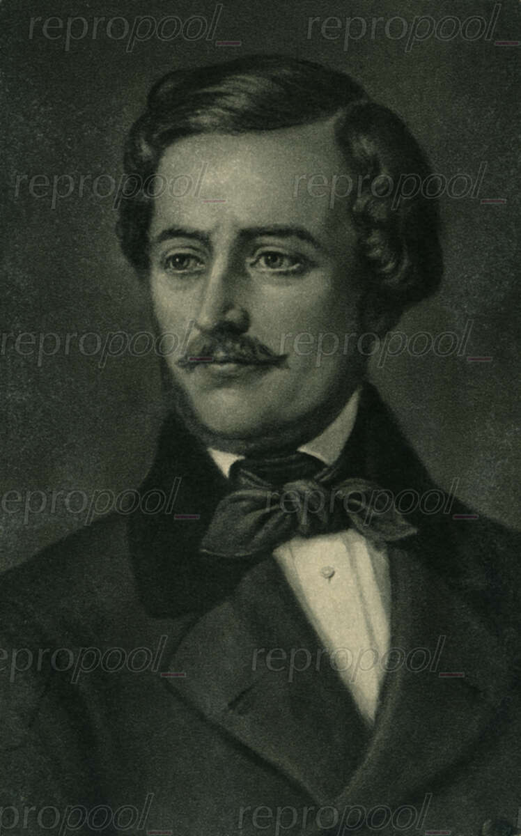 Gaetano Donizetti; Fotogravüre von unbekannter Hand (um 1900);<br>nach: Lithografie von unbekannter Hand (um 1900);<br>nach: Lithografie von Joseph Kriehuber (1842)